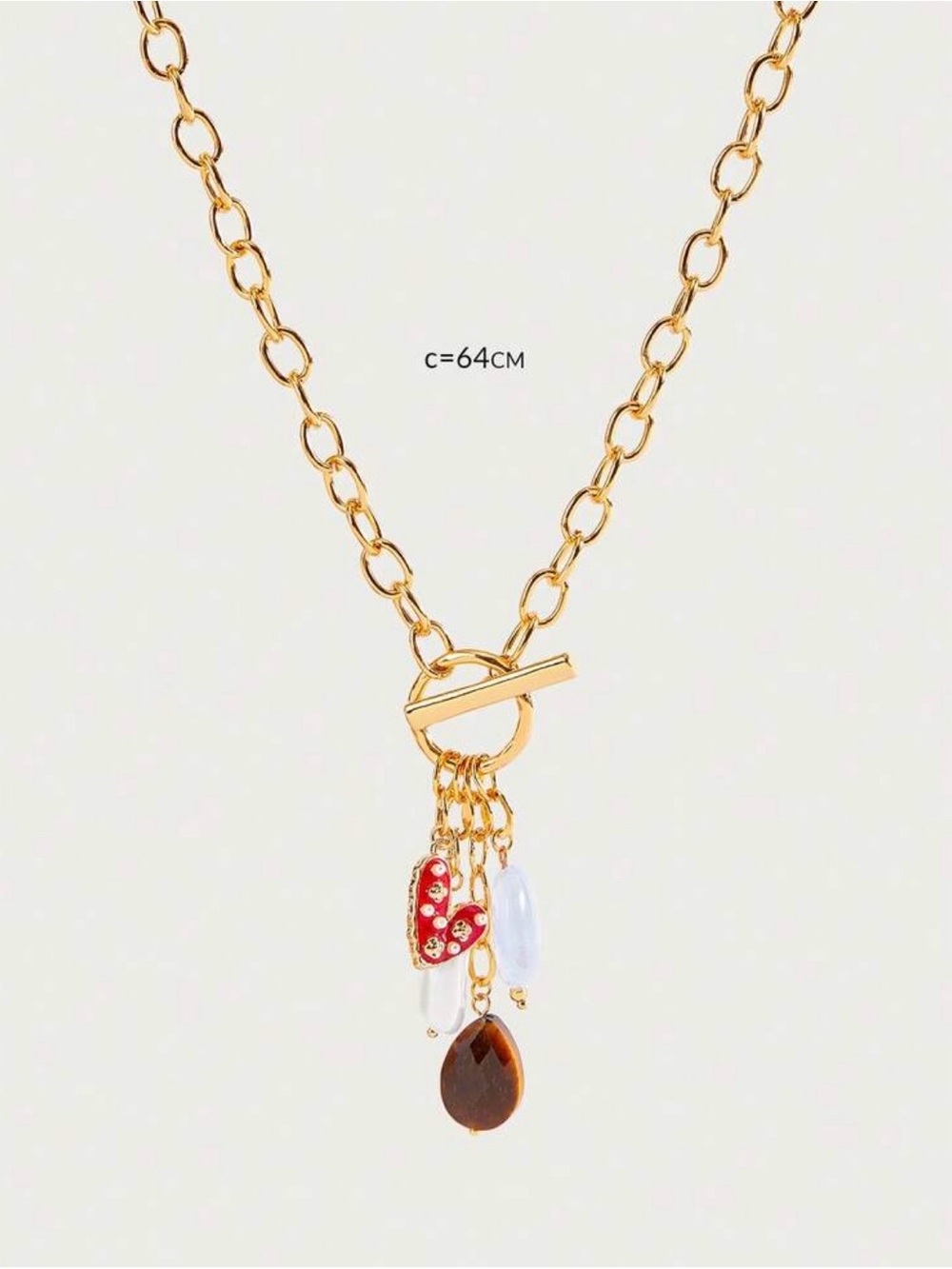 18K Gold Plated Chain Toggle Necklace with Charms - Picture 7 of 7